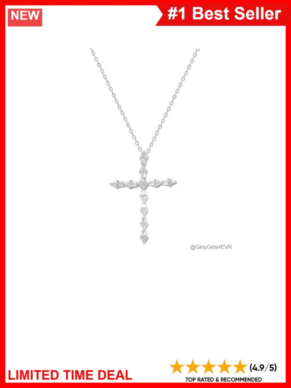 1/4 Carat Natural Diamond Cross Necklace Rhodium Plated Sterling Silver